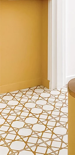 Encaustic tiles in a white and yellow colourway for modern spaces